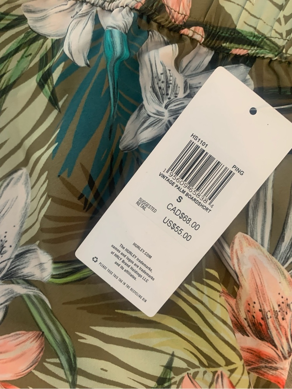 Hurley 2.5" High Waist Vintage Palm Pine Grove Print Swim Boardshorts Small NWT - Picture 2 of 3